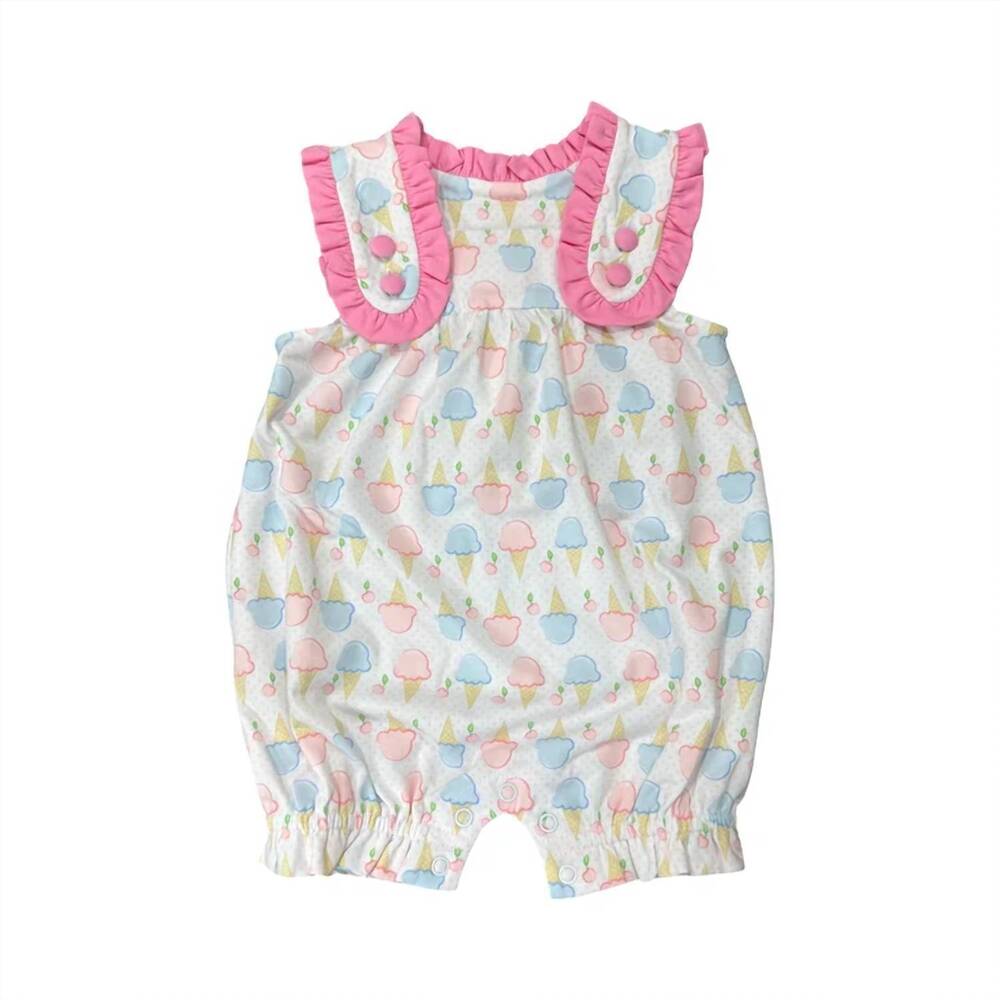 NEW ISHTEX girls print ruffle straps romper in ice cream